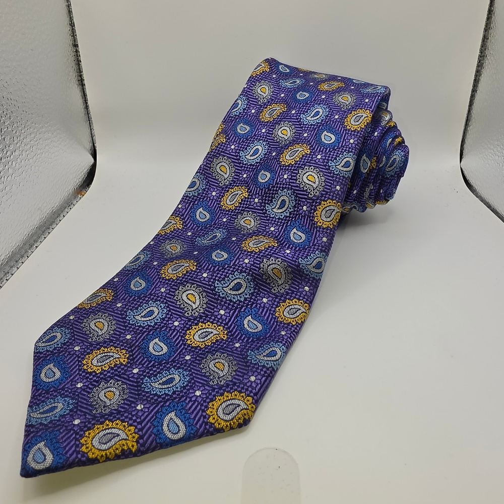 Jos. A. Bank Reserve 100% Silk Necktie Mens Long Purple Blue Gold Paisley